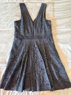 Sleeveless Gray Lace V-Neck Mini Dress